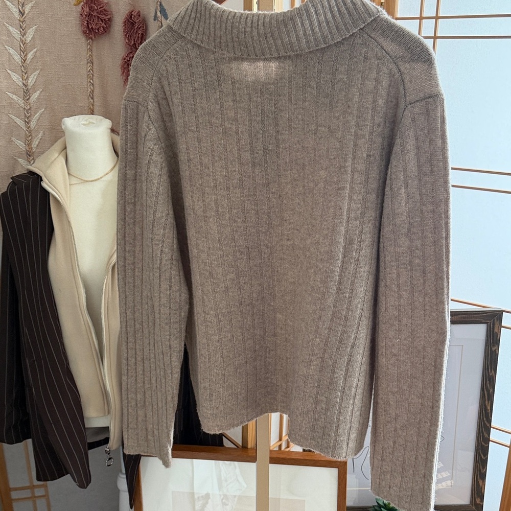 Gentle Herd Ribbed Collared Sweater Taupe Wool Blend Pullover Size L - Picture 7 of 14